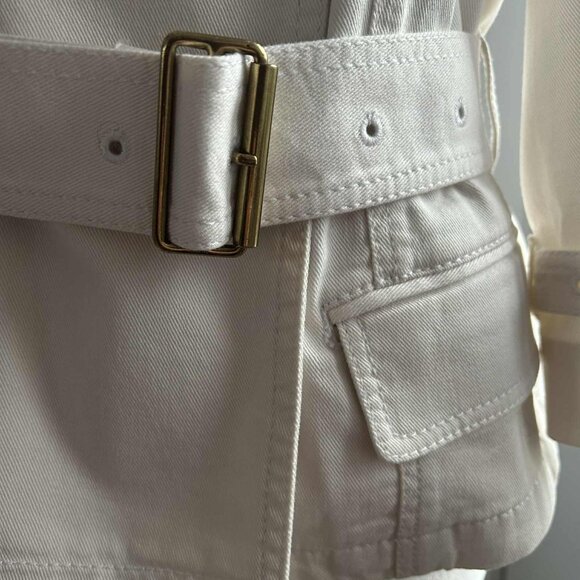 Burberry London Ivory Cotton-Twill Belted Jacket with Nova Check – US 6 - Picture 11 of 13